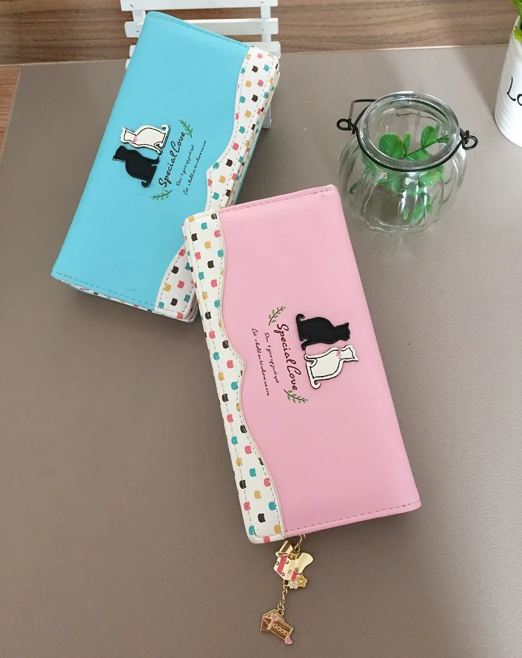 cat tail wave point two fold buckle bow pendant ladies purse wallet