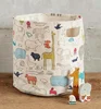 Fabric Folding Laundry Hamper Bucket Cylindric Burlap Canvas Animal Parade Baby Storage Basket