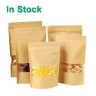 Stand Up Zipper Brown Kraft Paper Bag With Clear Window