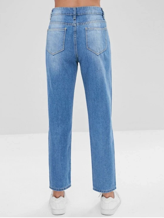 Ripped High Street Boyfriend Style Blue Denim Ripped Jeans Women