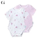 Wholesale Cheap Summer Infant Baby Girls Short Sleeves 100% Cotton Printed Onesie Rompers