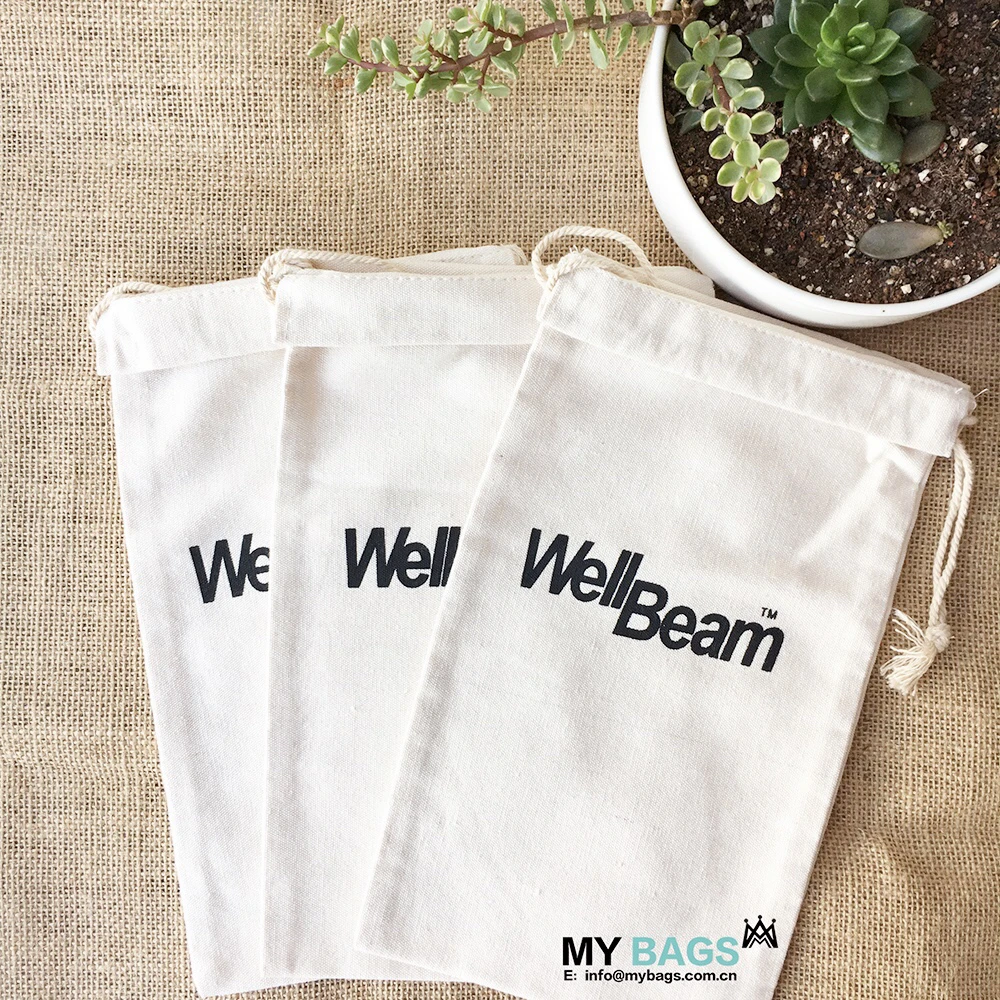 cotton drawstring custom shoe bag with logo print