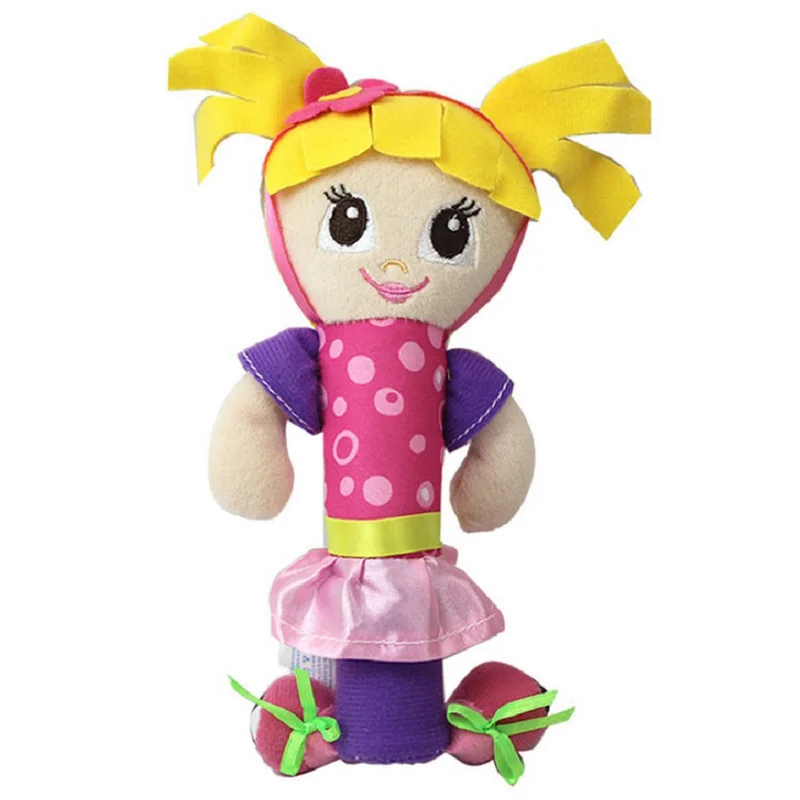 21cm Soft Baby Toy Pink Cartoon Girl Ring Bell Plush Rattle Early Educational Gift for Girls