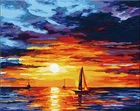 Abstract Seascape Wall Art Oil Painting DIY Goden Sunset Blue Sky over The Sea Paint by Number Kit