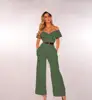 2019 Women's Sexy Bandage dress Ruffle Strapless shoulder Wide Leg Pants Solid Color Jumpsuit women maxi
