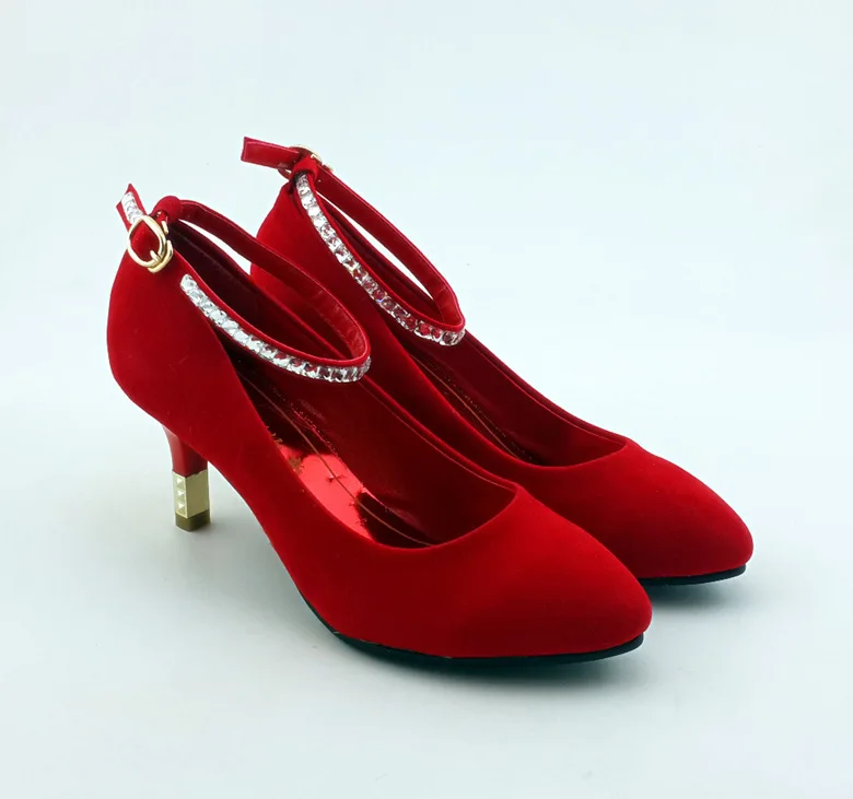 2015 Fashion Red Wedding shoes Women's Pumps bride married shoes round toe wedding shoes size 35-40
