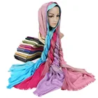 Muslim wholesale tassel gold thread glitter headscarf polyester hijab scarfs