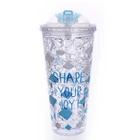 20oz double wall plastic cup with gel inside custom design ice cooling water cup with rubber straw
