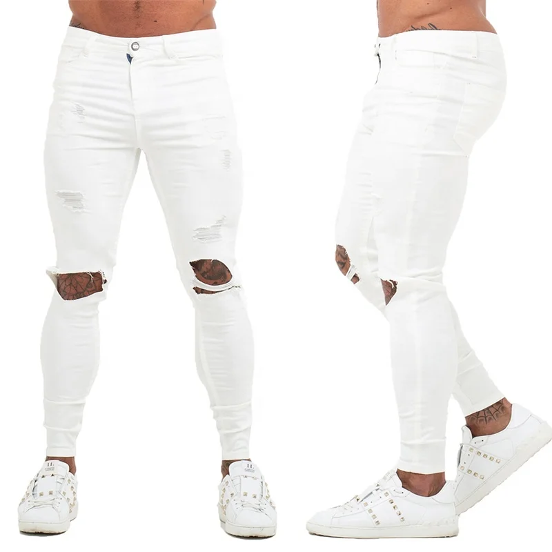 mens white slim fit ripped jeans