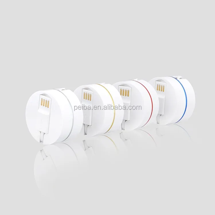 Round box shape 80CM Long Retractable Round Box ABS material 3 in 1 usb data Cable factory - ANKUX.COM
