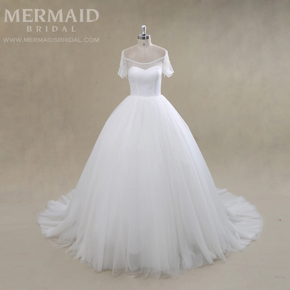 New Short Sleeve Beaded Zhongshan Designer Ball Gown Wedding Dress