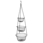 Kitchen Storage Black 3 Tier Hanging Metal Wire Mesh Fruit Basket