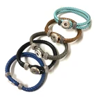 Snap Button 6mm Man's Braided Genuine Leather Bangles Bracelet
