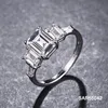 SAR55042 Three Stones Traditional emerald cut white gold engagement silver rings, diamond wedding rings