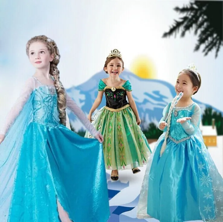 (工場供給)冷凍ドレス2016新しい女の子エルザ&アンナ冷凍ドレス女の子のためのプリンセスドレスパーティー衣装仕入れ・メーカー・工場