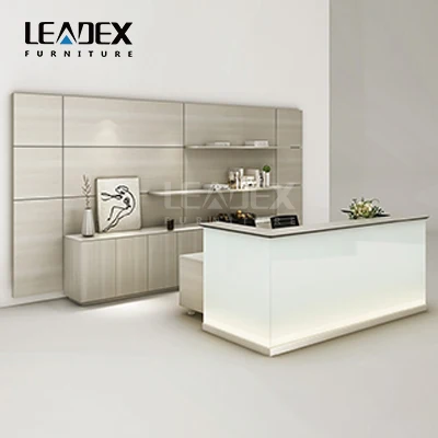 Manufacture Customized Glass Material Reception Desk With Siede