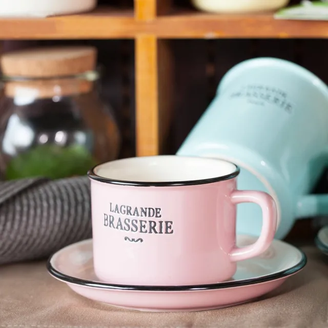ceramic mugs enamel stoneware coffee mug, coffee cup and saucer