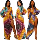 SYA8283 women trendy sexy cleavage printed slit long maxi casual women clothing dress