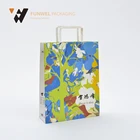 Colorful high grade waterproof paper kraft bag with flat handle