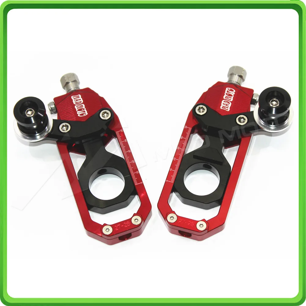 Motorcycle Chain Tensioner Adjuster with paddock bobbins kit for Yamaha R1 YZF-R1 2004 2005 Red&Black (2)