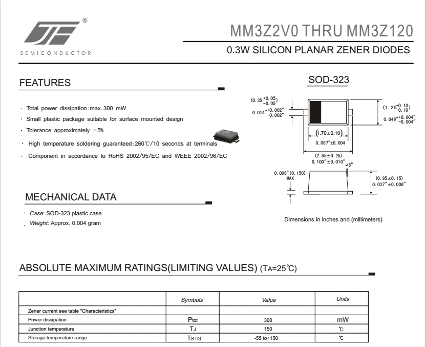 jf/吉福 mm3z2v0 ~ mm3z120 sod-323封装 贴片稳压管