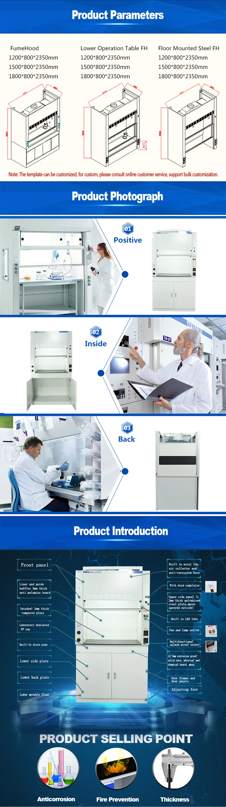 Environmental Standard Intelligent Stainless Steel, School Explosion Proof Fume Hood Laberatory /