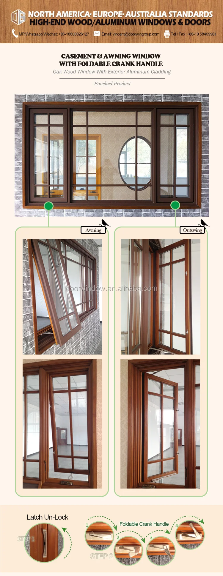 Professional factory picture window with grids awning casement
