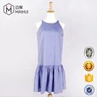 In Stock Ladies Cheap Latest Dress Sleeveless Blue Color 100 Cotton Fabric Dress
