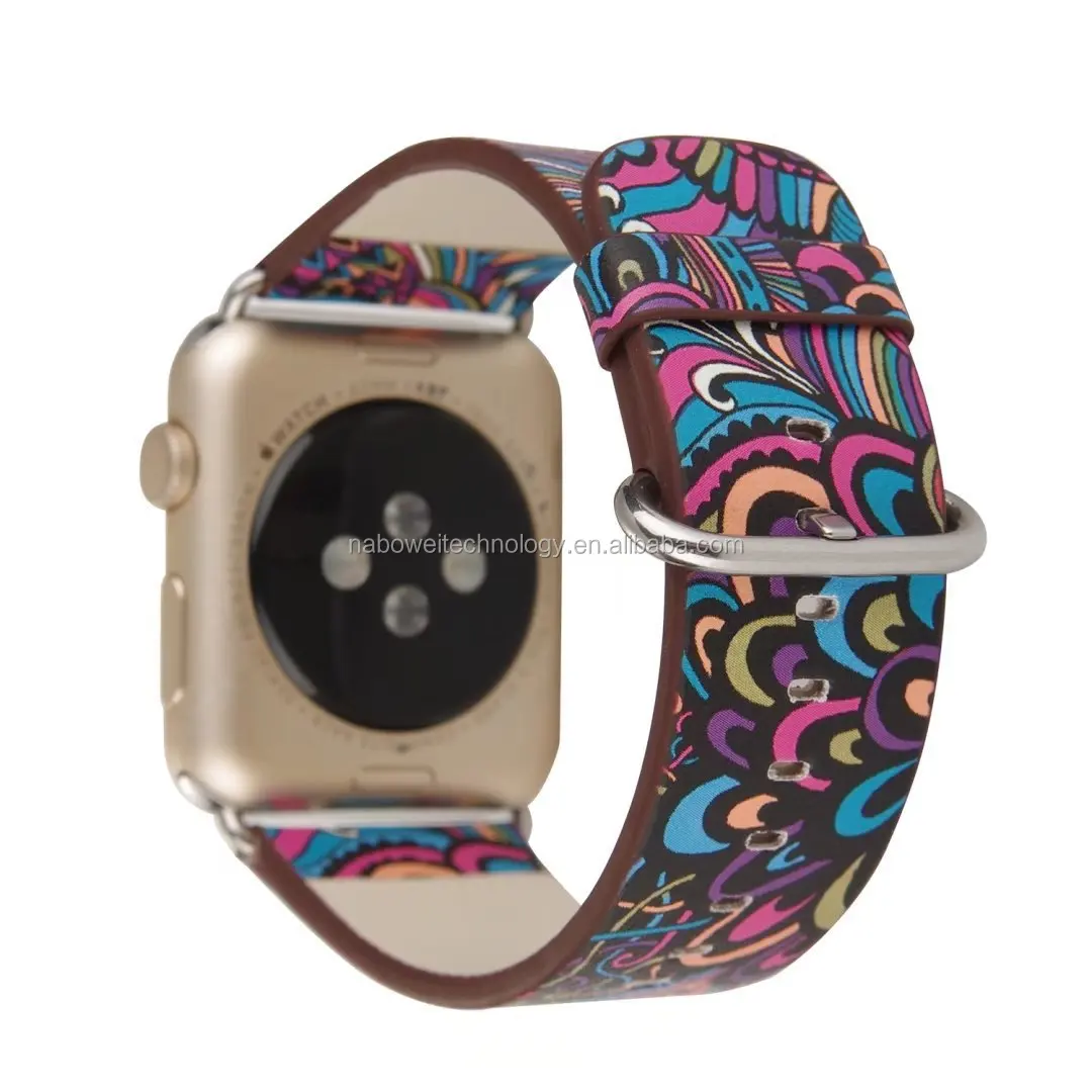 Vintage Flower Leather Watch Band Strap Bracelet For Apple Watch 123 Sport Band 38MM/42mm
