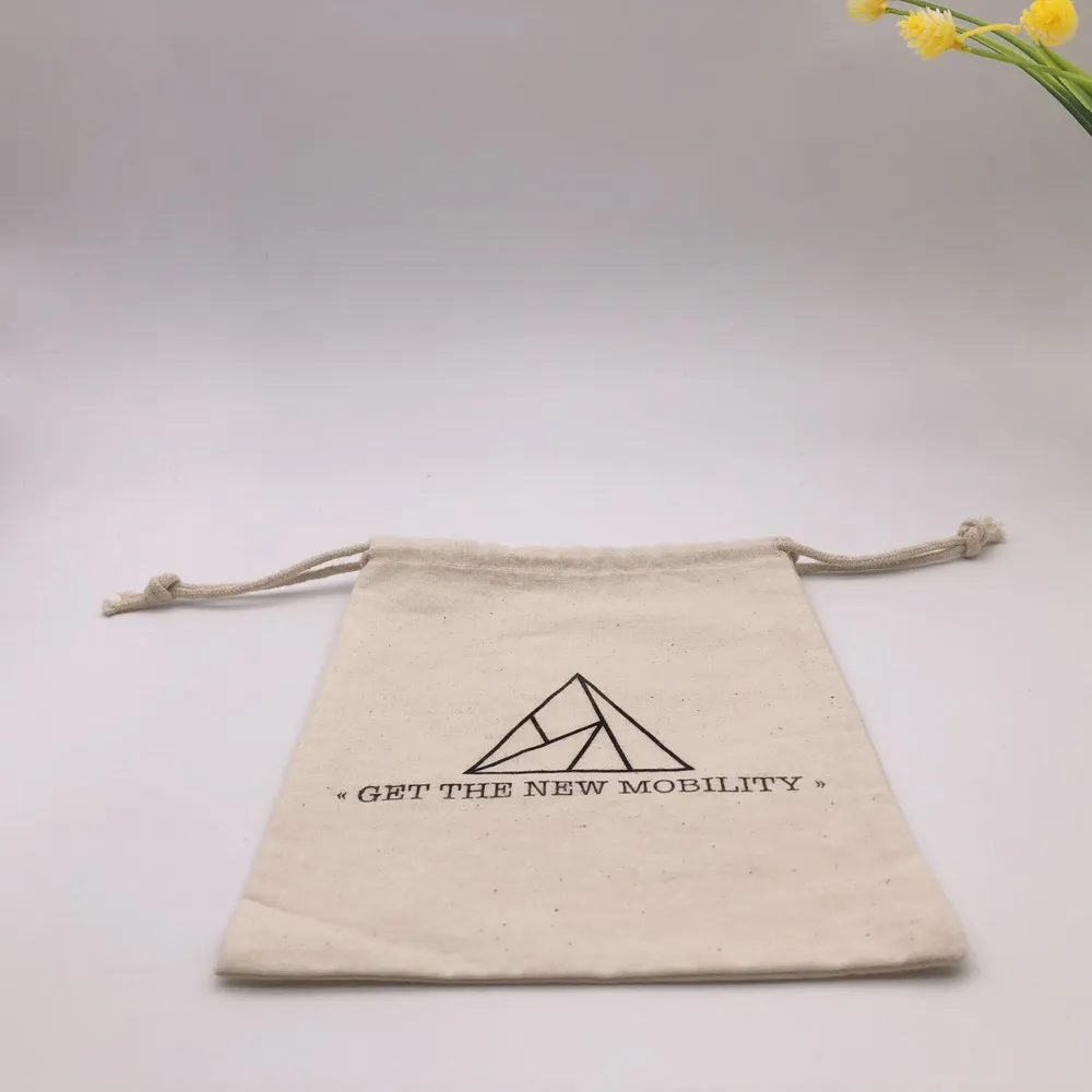 muslin drawstring gift bag with custom logo material: cotton