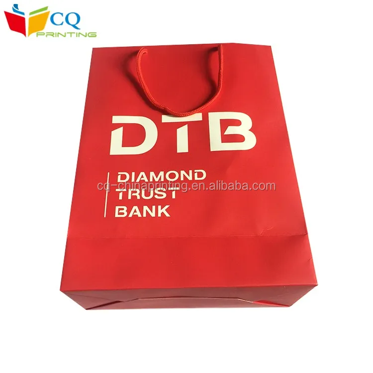 custom luxury recycled red paper shopping bag with logo printing