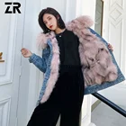 Super September hot sale Normal Colorful Denim Real Fox Custom Fur Parka