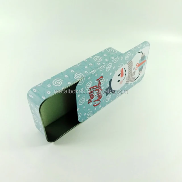 metal small rectangular christmas gift tin box with sliding lid