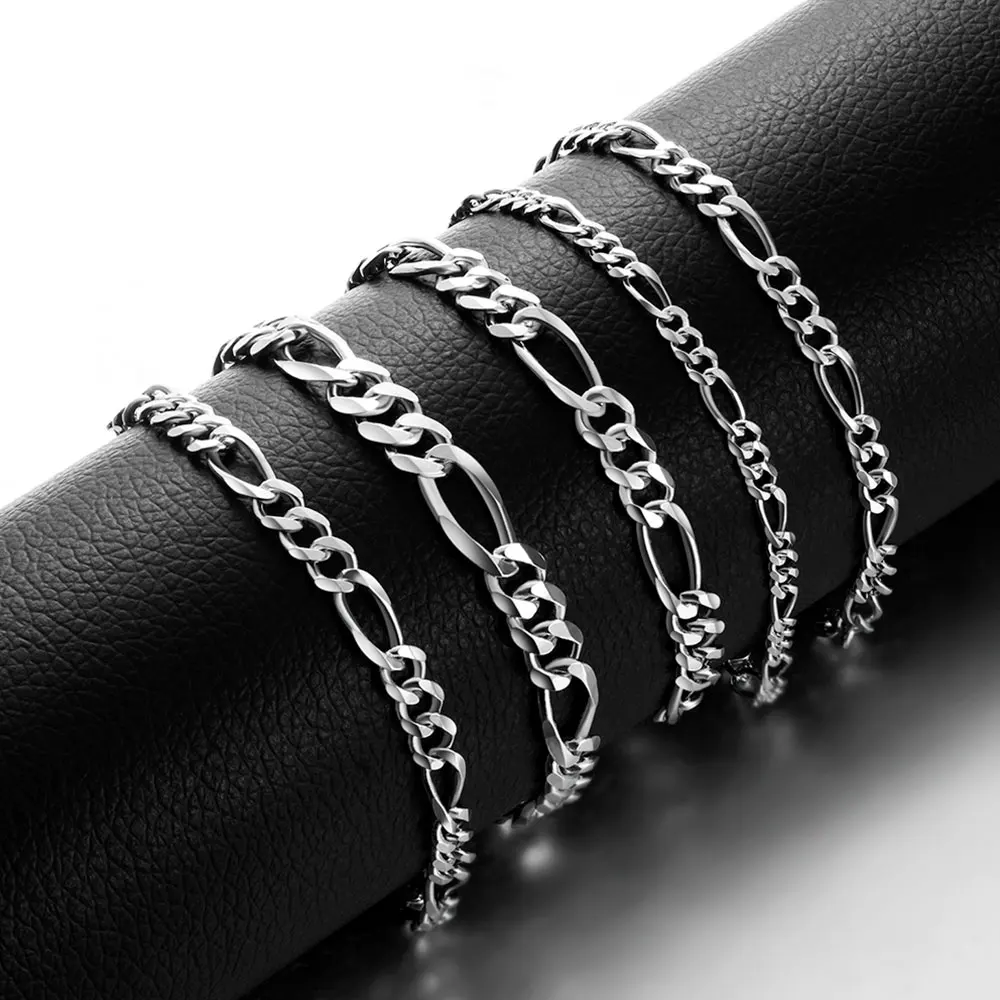 2019 Jewelry 4mm 5mm 6mm 7mm 8mm Solid 925 Sterling Silver Figaro Chain Bracelets For Men Designs