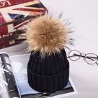 Custom Knitted Pom Wool Beanie Hats With Top Fur Ball