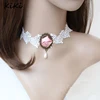 >>>Handmade Pink Flower Rose Drop Bead Collar Fashion Jewelry Womens New Sexy Gothic Bridal White Lace Choker Short Necklace