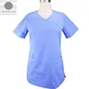Custom unisex V-neck three pockets light blue color nursing hospital scrubs uniforms