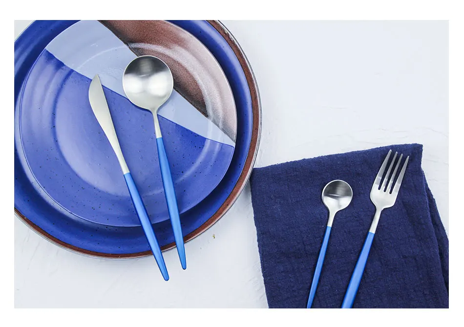 Luxury Blue Tableware Set 304 Stainless Steel Plating Gold Silver Knife Forks Cutlery Sets European Dinner Western Food 4pcs (6)