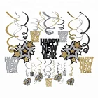 New Year Party Hanging Swirl Decorations , Black/Gold/Silver, Foil , Pack of 30 Party Supplies