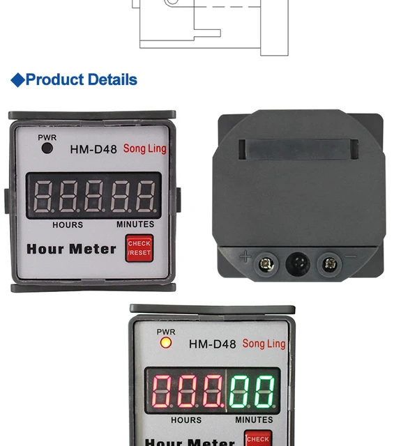 AC 220 V 0‑999,99 H Betriebsstundenzähler Digitalanzeige  Betriebsstundenzähler HM-D48 Mechanischer Betriebsstundenzähler für  Motorausrüstung