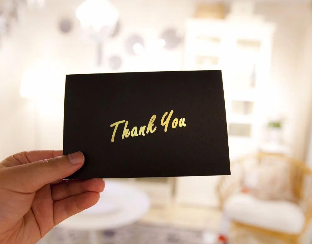 100 bulk pack gold foil thank you cards letterpress on black