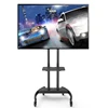 Adjustable Height Movable Monitor TV Cart Floor Stand Mount Mobile LCD LED Trolley Design with DVD Shelf and 4 Wheels