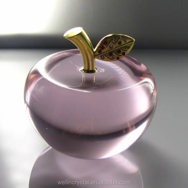 cheap gifts 80mm colorful crystal apple with metal leaf of