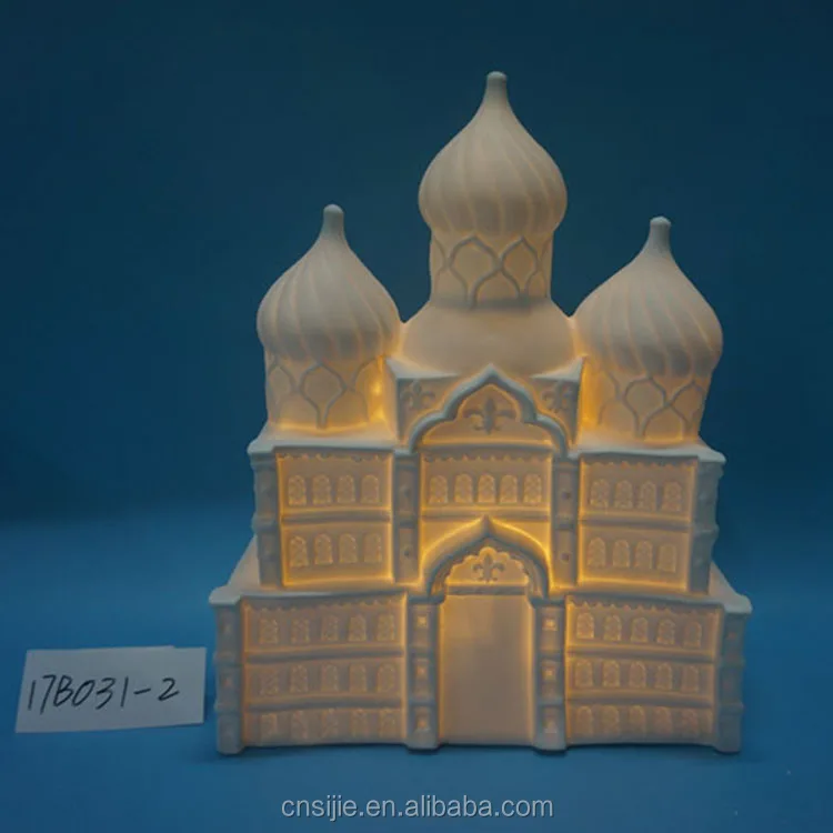 Unpainted porcelain castle ceramic christmas lighted village house