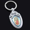 3D engraving religious metal jewelry souvenir keychain, silver plated zinc alloy enamel rhinestone key chain ring tag sculpture