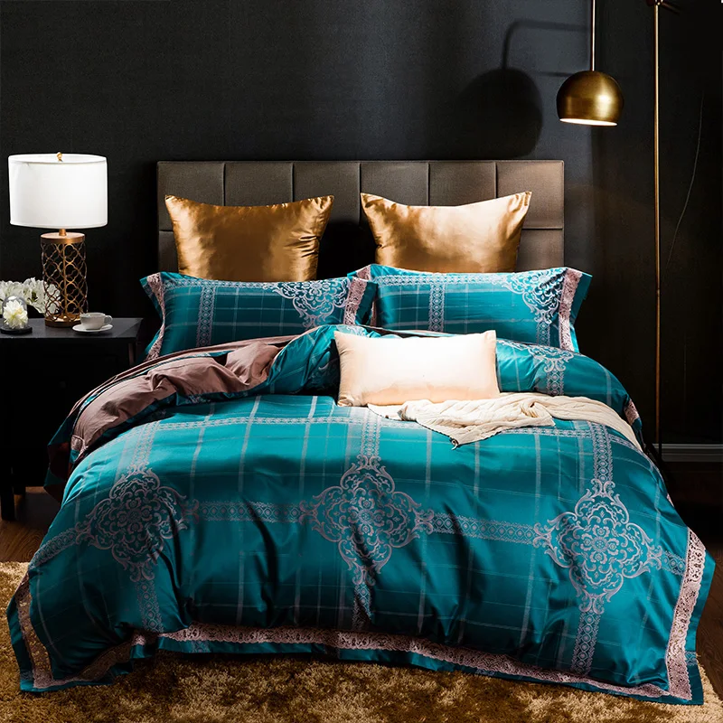 Waliicorners Tribute Silk Jacquard silver gray Luxury Royal Bedding set 4Pcs King Queen size bed sheet set Duvet cover pillow shams 90 WFG_4624