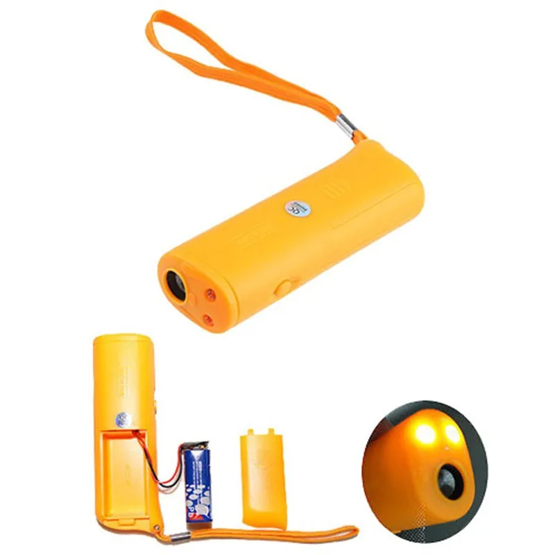 New 1PCS Dog Pet Ultrasonic Aggressive Dog Repeller Yellow Train Stop Barking Training Device LED Light