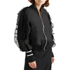 OEM Women Long Sleeve Silk Organza-Trimmed Jersey Bomber Jacket