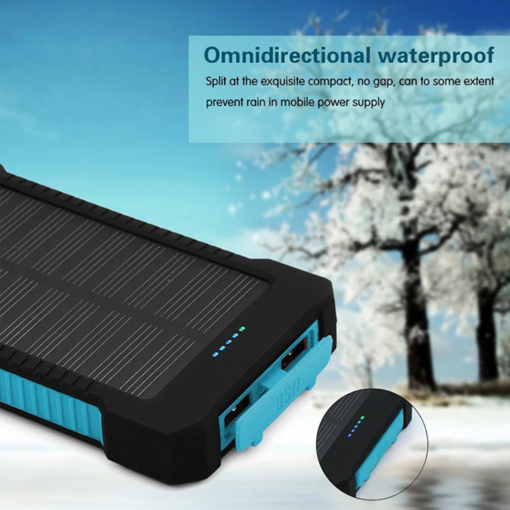 Solar Power Bank Waterproof 20000mAh Solar Charger 2 USB Ports External Charger mini Powerbank for iPhone - ANKUX.COM