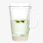 China direct wholesale double walled handle glass tea cup with handle lid